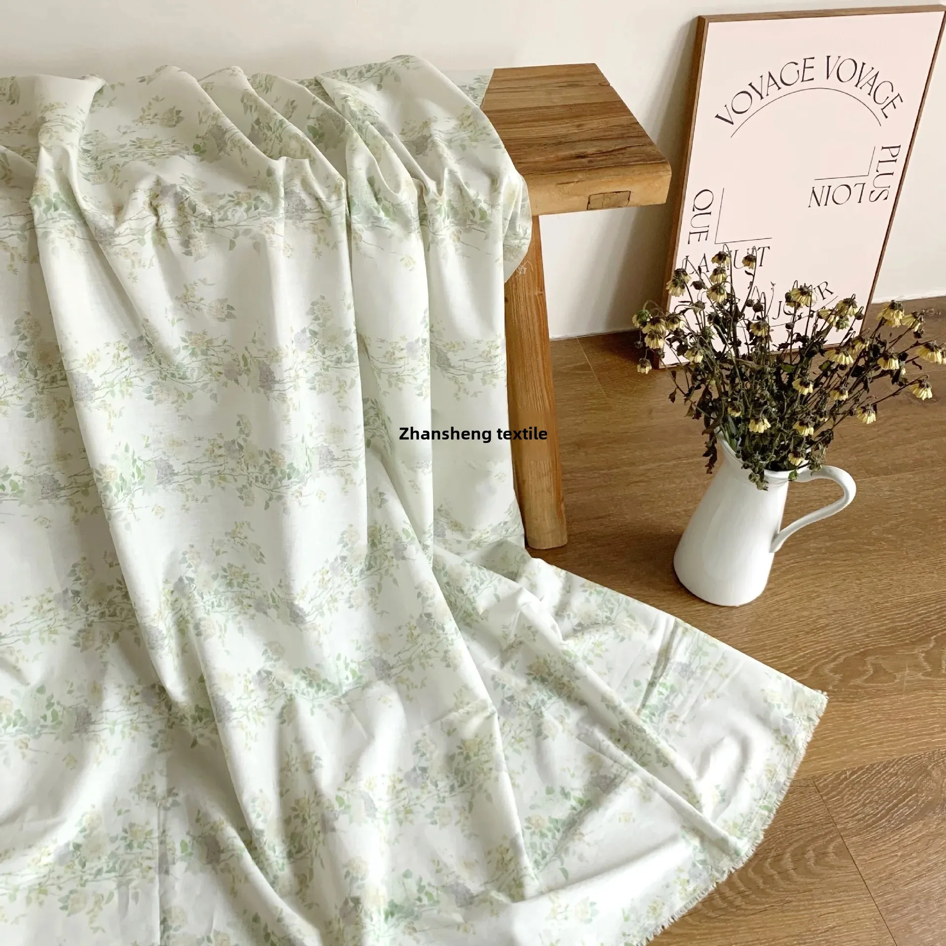 Pure Cotton Digital Print Fabric Cute Pink Striped Floral Korean Style Children's And Women's Dresses Clothing Accessories