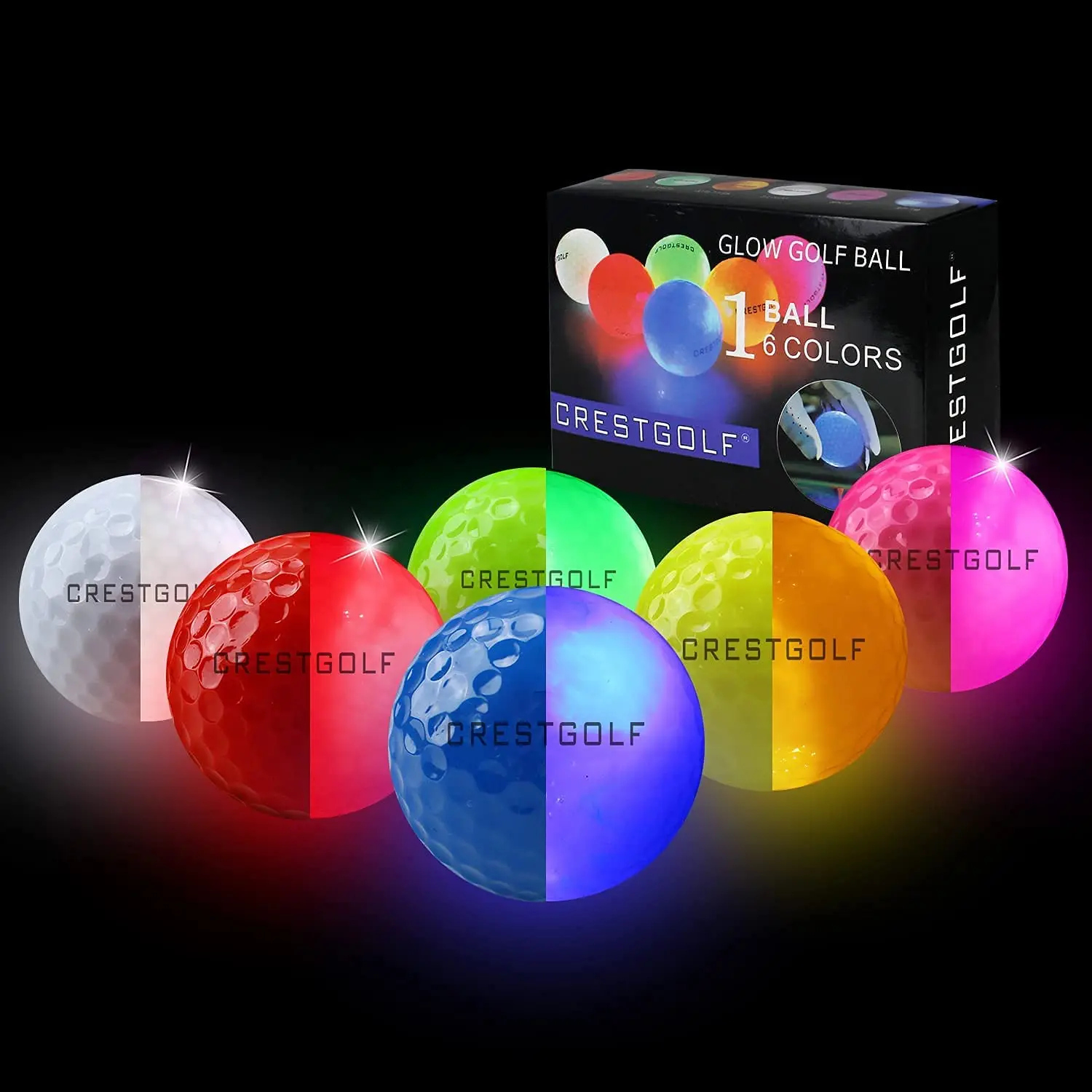 Golf Balls Crestgolf LED Golf Balls for Night Glow in The Dark Golf Ball with 4 Light Super Bright Six Colors