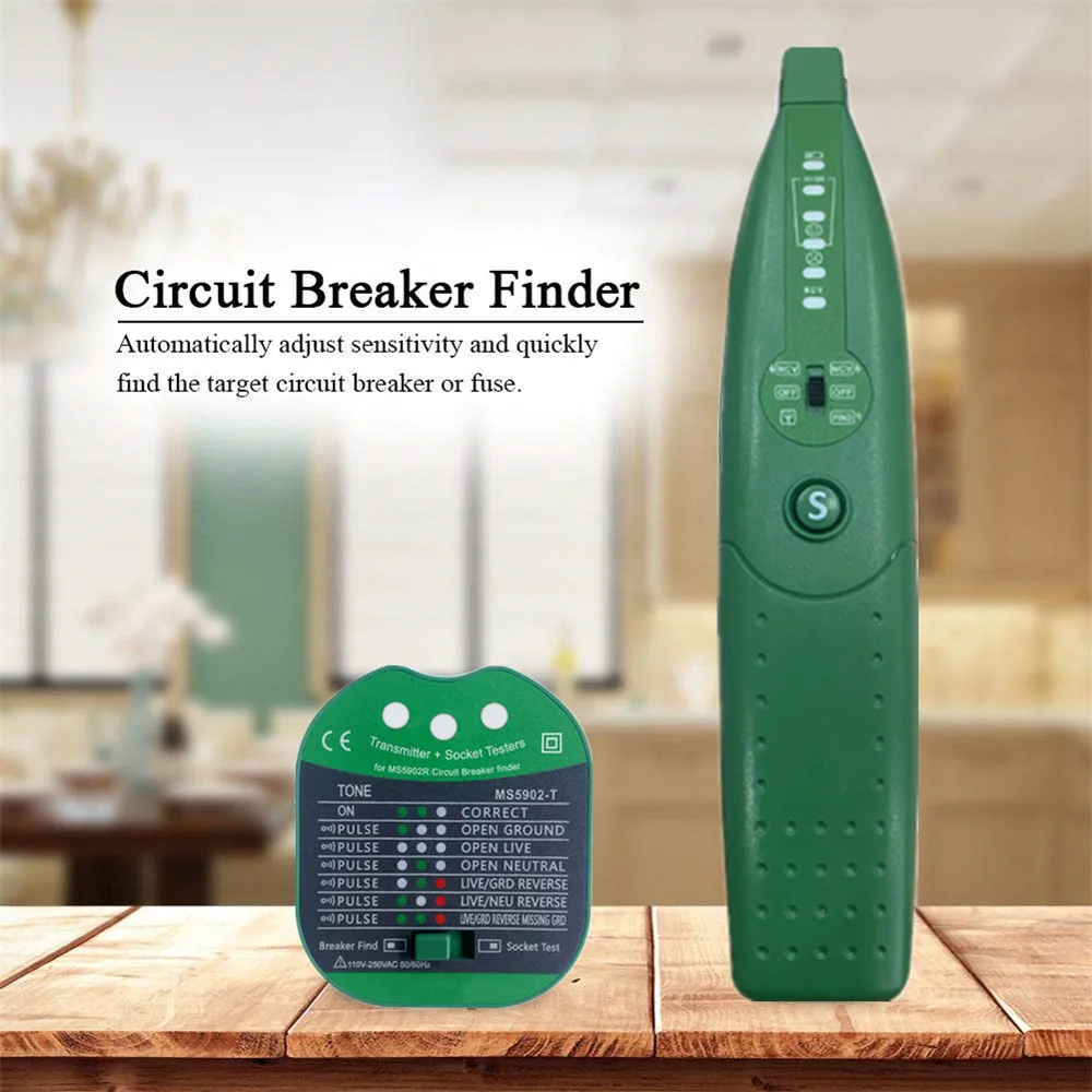 MS5902 Automatic Circuit Breaker Finder US/EU Plug Fuse Socket Tester 220V/110V Circuit Switch Tester With Flashlight 5