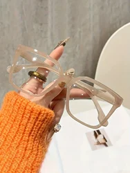 Elegant Geometric Glasses with Transparent Lenses - Perfect (C8 Milk tea)