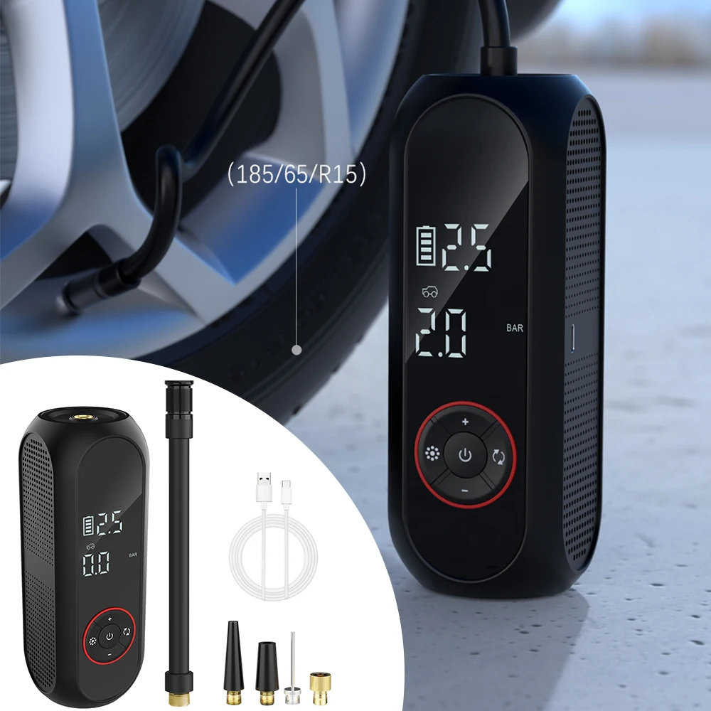 

Цифровой автомобильный воздушный компрессор, устройство для измерения давления в шинах, диапазон измерений 0-150psi/10 бар, с фонариком, 50 л/мин