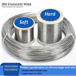 Premium 304 Stainless Steel Wire - Soft/Hard, Rustproof, 0.02 - 3mm Diameter, 1 - 100m Length - 3mm X 1m