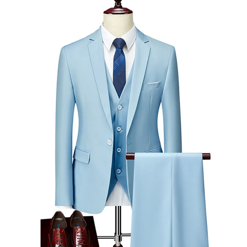 3 Pcs Suits Set Blazers Jacket Pants Vest / 2023 Fashion New Men Casual Boutique Business Plaid Slim Dress Formal Coat Trousers