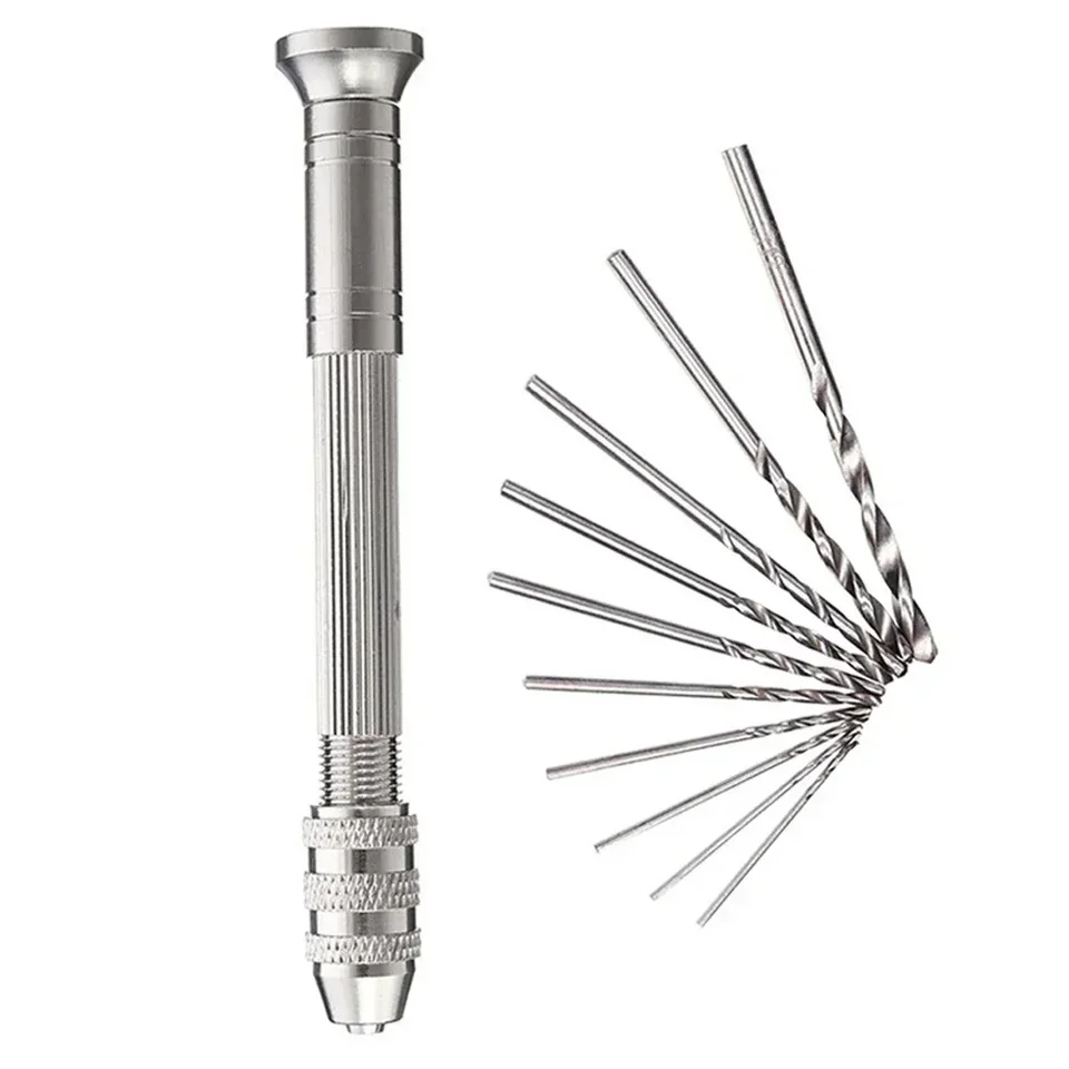 Set Trapano A Mano In Lega Di Alluminio Con 10 Punte Da 0,8-3,0mm, Mandrino 0,3-3,2mm, Per Legno, Plastica, Modellismo E Hobby, Leggero E Preciso