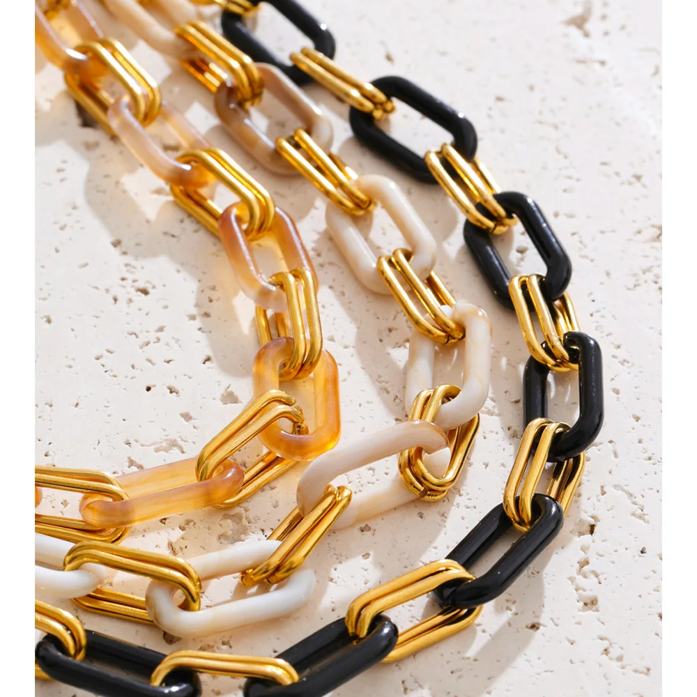 Yhpup Chain Necklace with Waterproof Stainless Steel Resin Acrylic