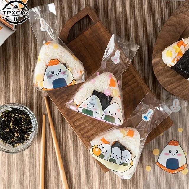 Sac d'emballage de boules de riz triangle, joli dessin animé, Nori Onigiri,  sac à sushi, moule exécutif à sushi, accessoires à bento, 50 pièces