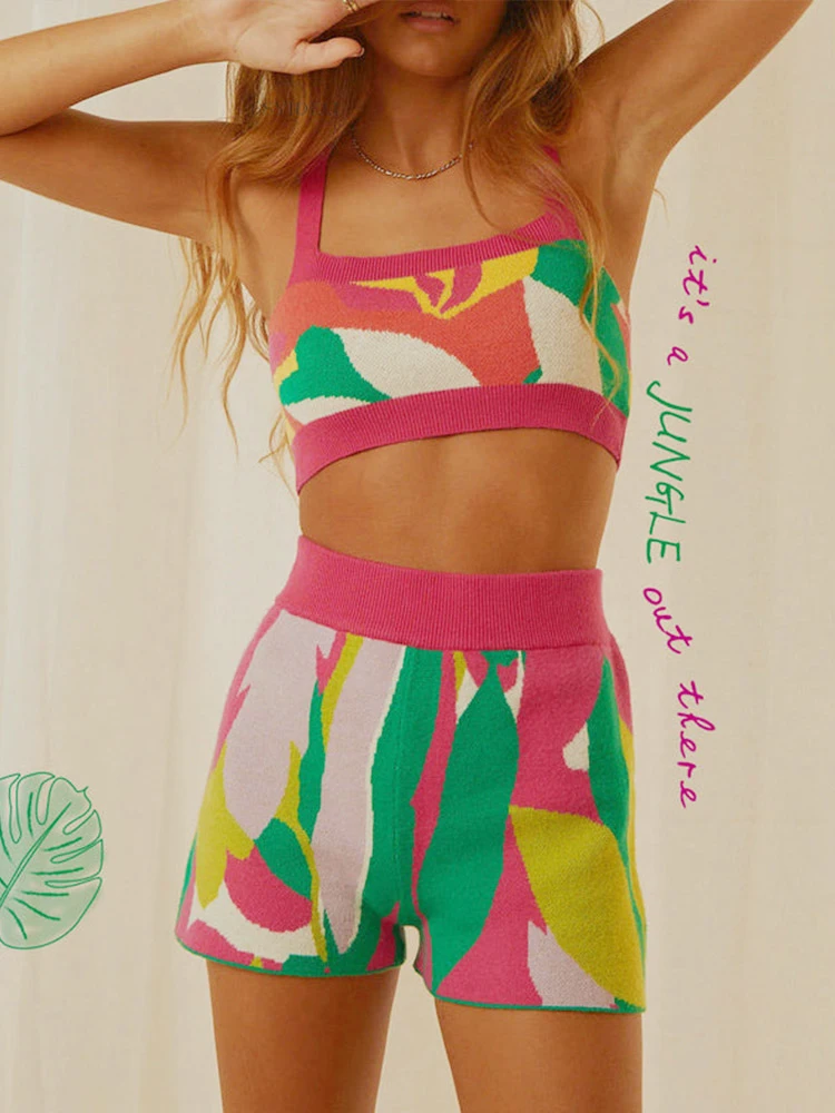 WMNS Jersey Fabric Tank and Drawstring Pants Two Piece Set / Pink