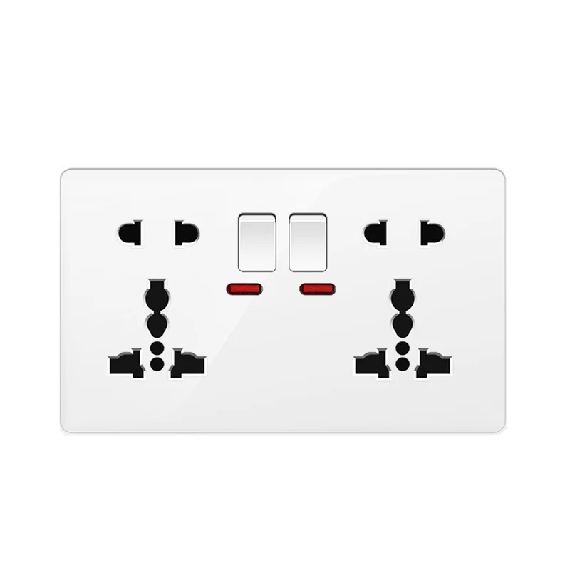 Description Picture 3 of itemWhite Universal Double 5-pin Wall Power Outlet, Electrical Switch with Socket, 220V 10-pin Plug Socket with LED Indicator Light
