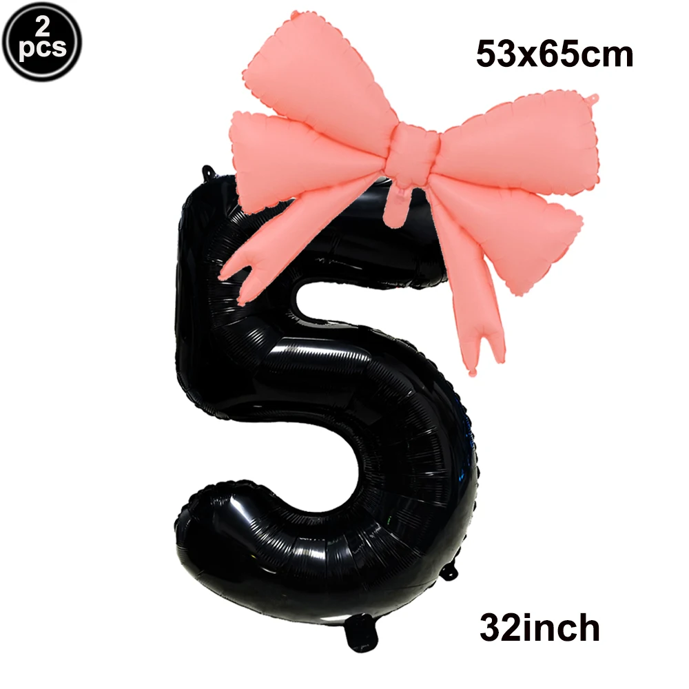 32 Blue, Pink, and Black Number Balloons with Ribbon Bows