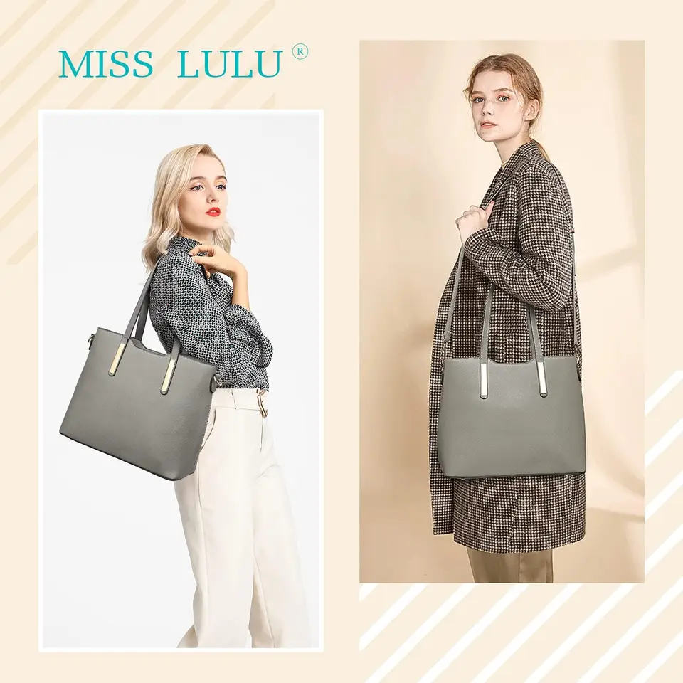 MISS LULU Handtas Dames Schoudertas Hengseltas PU Leer Elegante Schoudertas Midden Top Handvat Tas Grijs 98 X 43 X 87 Inches