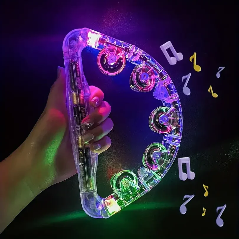 3/5링 탬버린 깜박이는 딸랑이 소리나는 다채로운 LED 휴대용 뮤지컬 장난감..