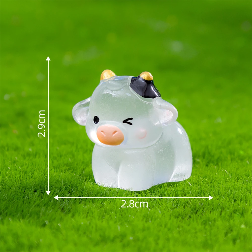 Description Picture 6 of item2 Pcs Cute Mini Realistic luminous Cow Miniatures & Figurines Resin Crafts Car Room Tabletop Gardening Ornaments Decorations
