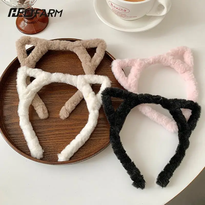 Cat Ears Womens Headband Woolen Velvet Hair Band Headwear Girl Wash Up Plush Hair Hoop Hair Accessories Autumn And Winter jeans women s loose large size contrast color wash high waist all match bloomers autumn new suspenders mother jeans