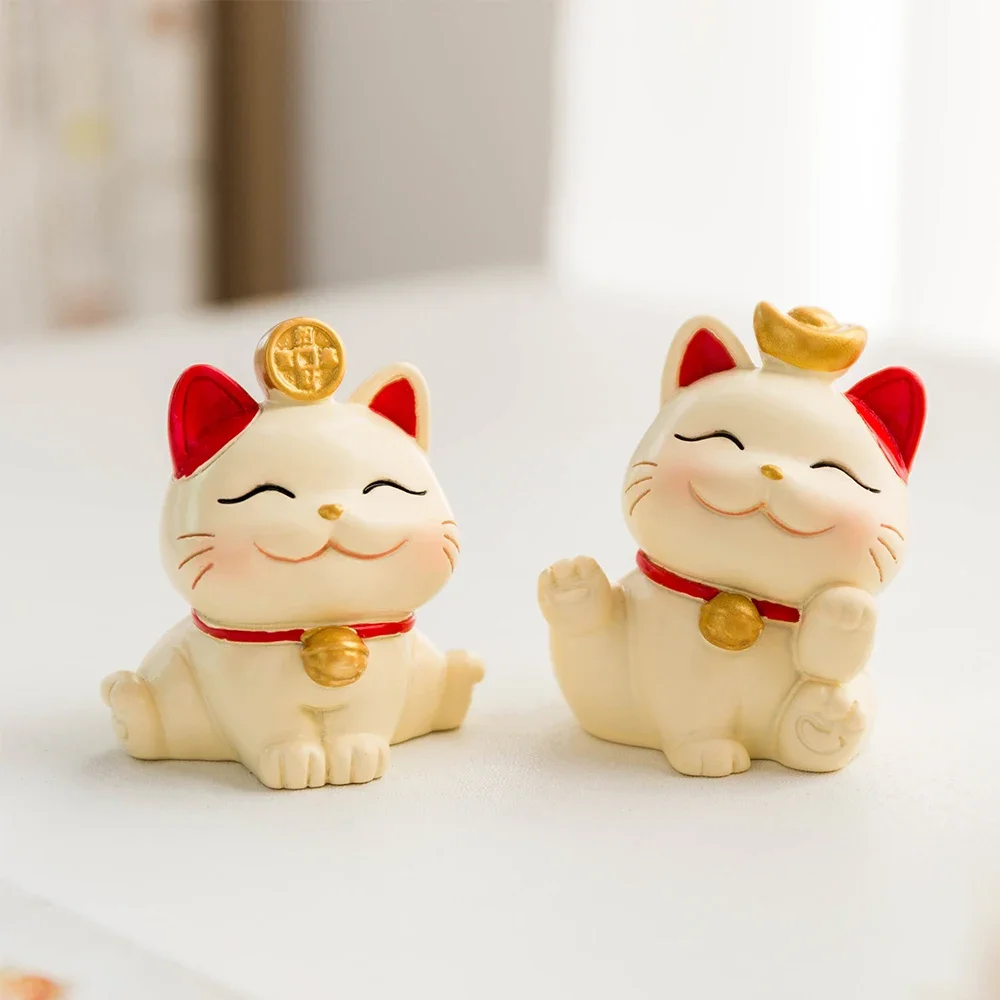 Ornements de chat porte-bonheur en résine, artisanat animalier créatif, belle décoration de bureau, cadeau mignon pour enfants, statue Maneki Neko