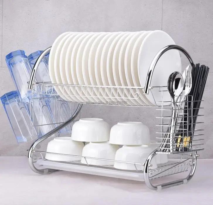 

Stainless Steel Double Layer Single Dish Kitchen Drain Dish Rack Kitchen Washing Holder Drying Rack Storage Organizer Rack HWC