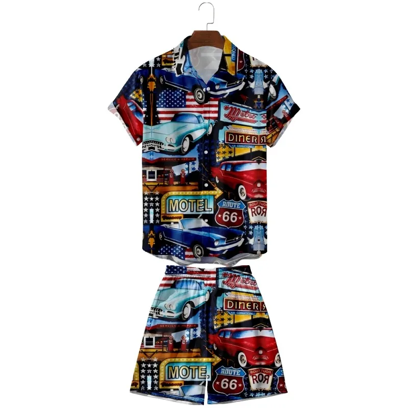 

2022 New Men's Shirt + Beach Pants Suit Summer Breathable Casual T-shirt Beach Suit Color Coconut Print Men's Fashion Suit