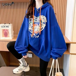 2023 Spring and Autumn Leisure Loose Oversized Sports Simple Fashion Letter Love Printed Long Sleeved Hooded Sweater for Women