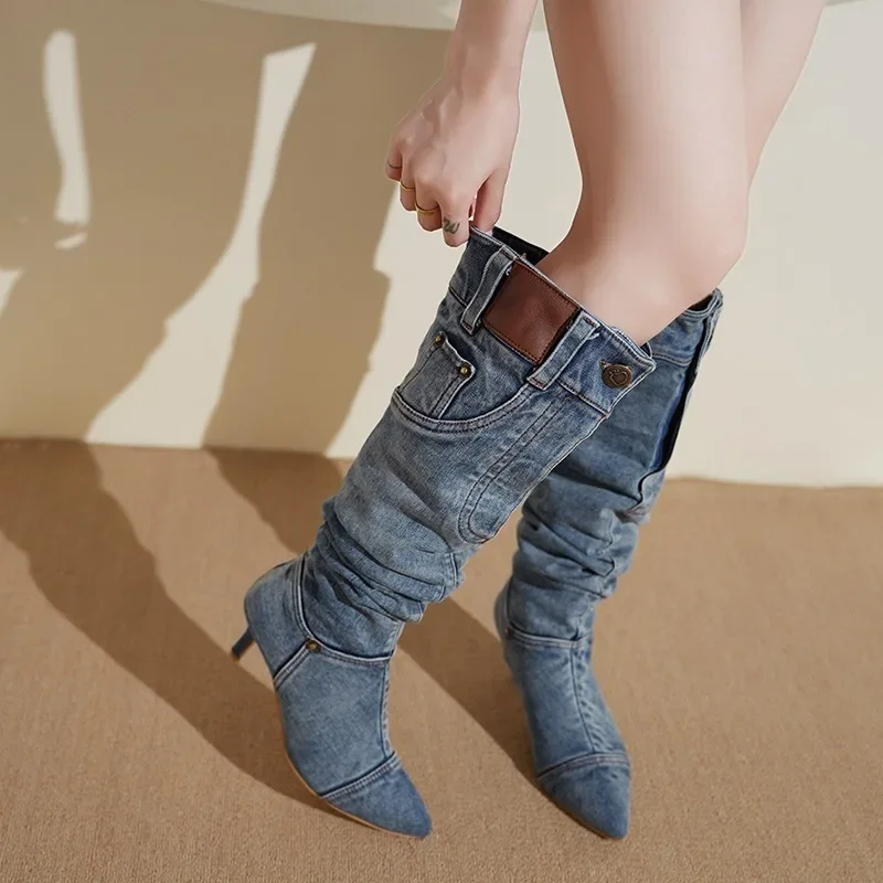Ladies Boots Over The Knee Denim Boots JM Looks Women High-Top