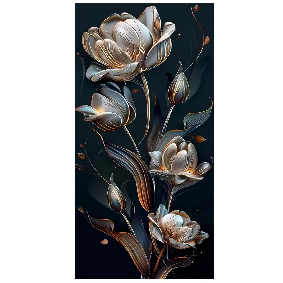 ファンタジーのダイヤモンド絵画,大きなサイズ,青と金の花,正方形と