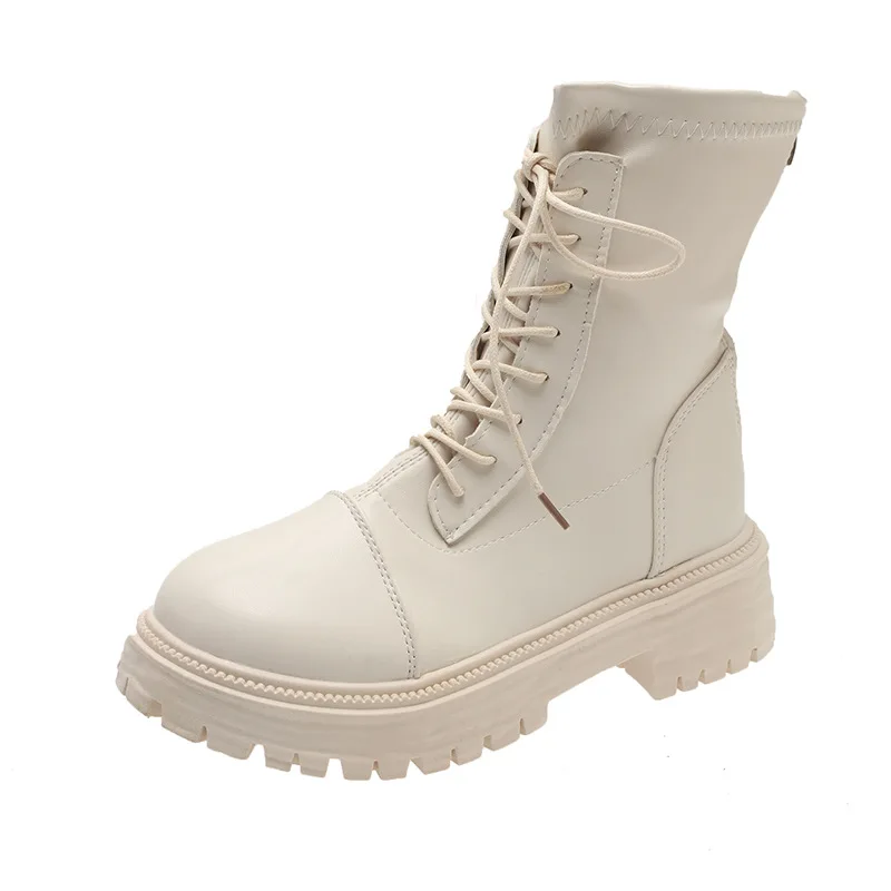 

Женские мотоциклетные уличные теплые ботинки на толстой подошве, Новинка осени 2022, коричневые длинные ботинки на шнуровке