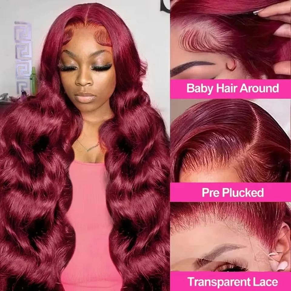 30 Inch Burgundy 13x6 Hd Lace Frontal Human Hair Wig 99j Colored 13x4 Body Wave Wig Red Lace Front Human Hair Wigs For Women