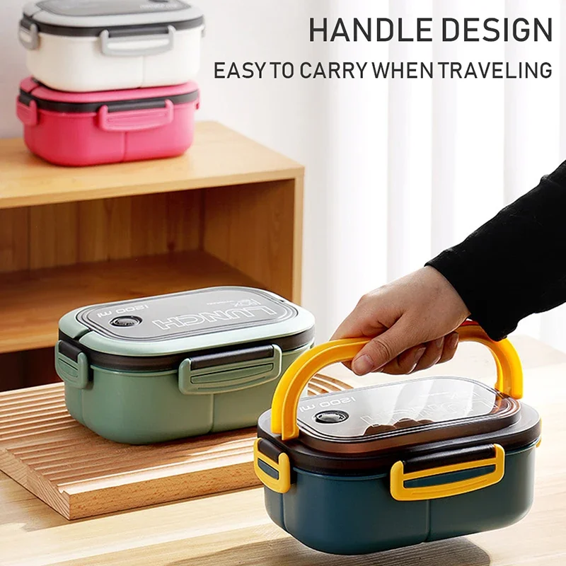 1pc Bento Box Lunch Box Double Layered Lunch Box With Spoon & Fork High Capacity Food Containers Leakproof Eco-Friendly BPA - 5