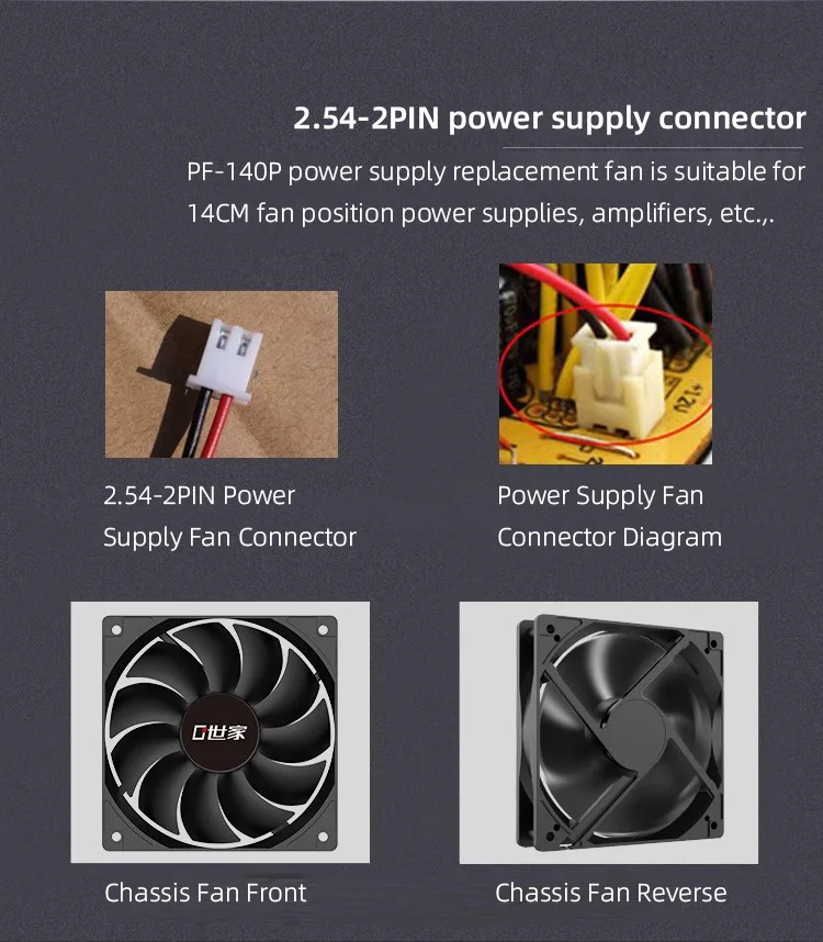 12CM/14CM PSU Power Fan Power Supply Fan 2.54-2PIN Power Supply Connector 1100-1