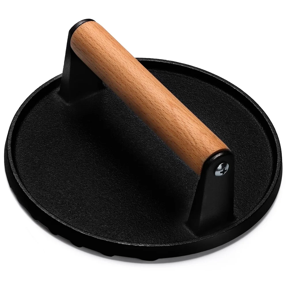 7" Round Cast Iron Burger Press for Griddle Sandwich Nonstick Pan