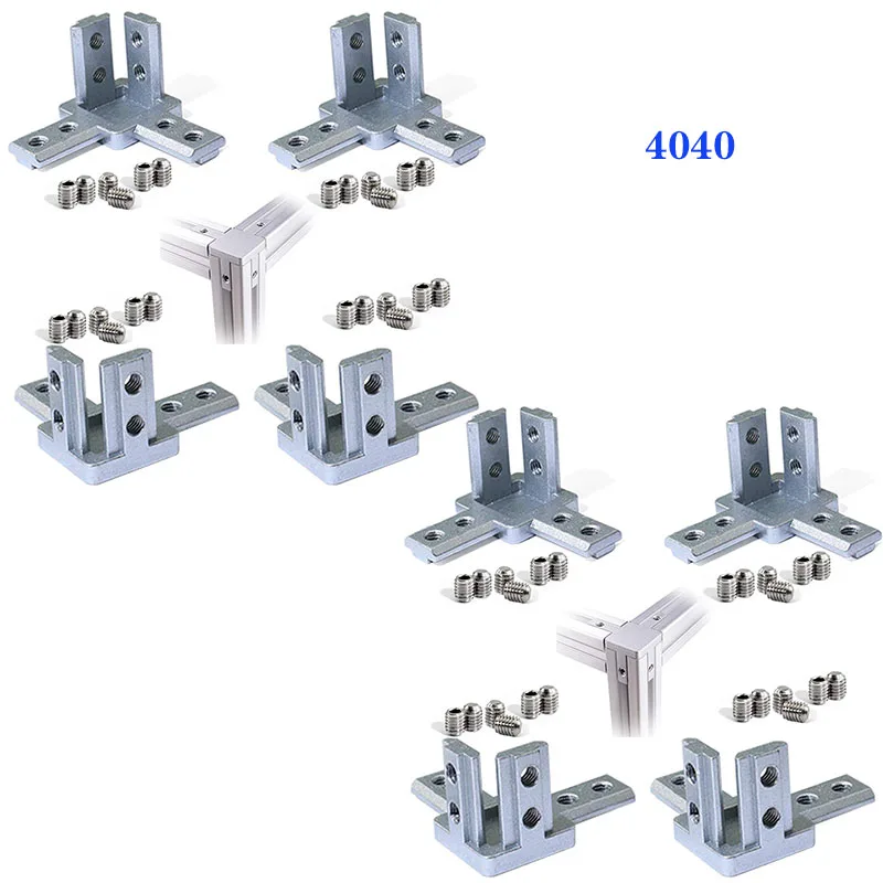 Conector de Canto de Extremidade de Alumínio Slot t Perfil de Extrusão Prata 3-way Padrão Europeu 4040 Series Pcs