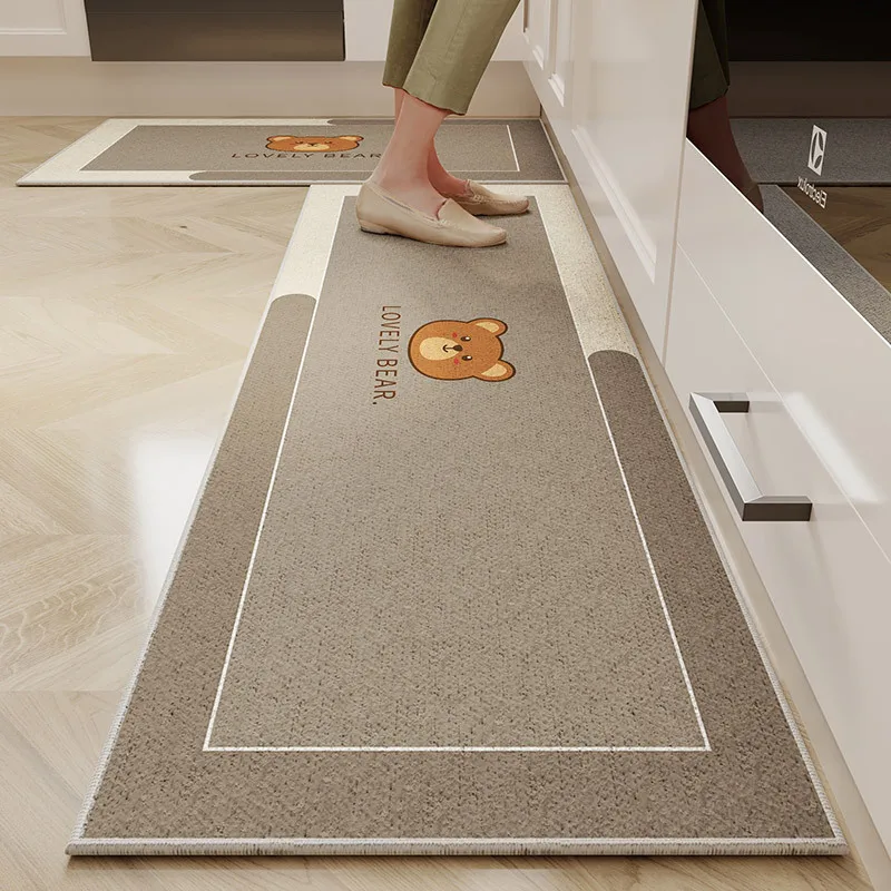 VIKAMA 1/2 Piece Kitchen Floor Mat Strip Cut Crystal Velvet Floor Mat Dirt Resistant Non-Slip Foot floor mat