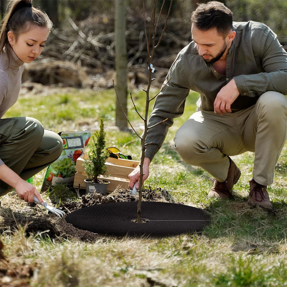 Non-Woven Tree Mulch Ring Reusable Tree Weed Barrier Mat Degradable 20pcs inhibit Growth and Control Plant Root Protection