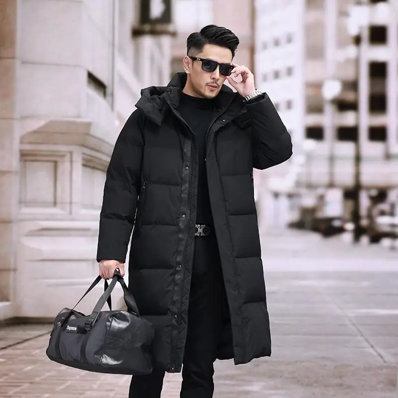 Men's down jacket, white duck down filling, lengthened and thickened, three-dimensional cutting, casual warm coat