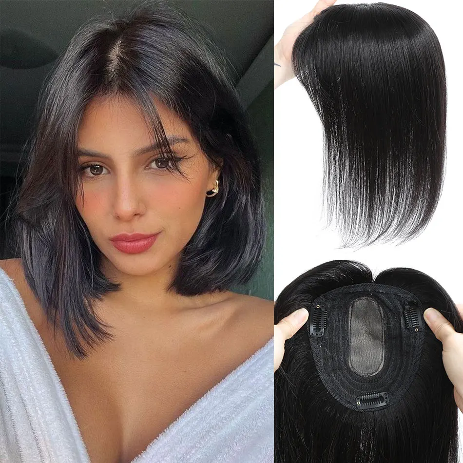 Human Hair Topper 100% Real Remy With Bangs For Women