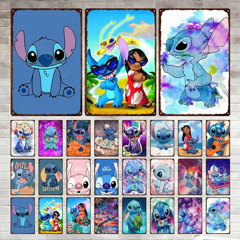 Description Picture 3 of itemIconic Brand Lilo & Stitch Metal Tin Sign Poster Vintage Metal Plate Tin Sign Plaque Man Cave for Bedroom Home Decoration