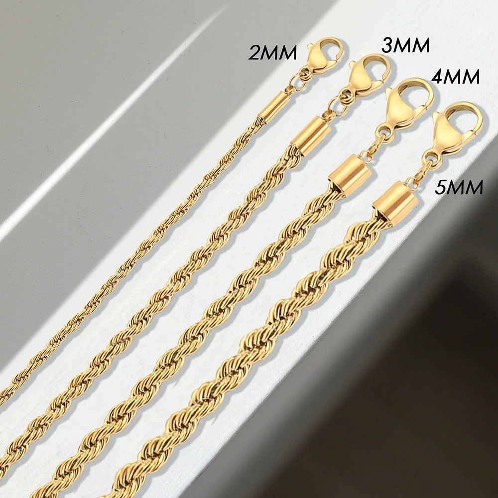 eManco Twisted Rope Chian Bracelet for Woman Hip Hop Punk 4MM Gold Color Stainless Steel Gold Color Necklace Fashion Jewelry - Image 6