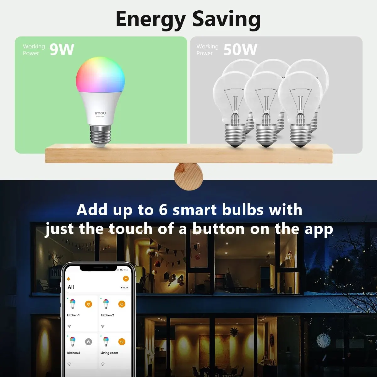 Smart LED Bulb IMOU Wi-Fi RGB Bulb Smart Control Lamp Base Dimmable Light Led Lamp Bombilla Colorful Changing Bulb Led 220-240V/110V 9W