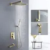 Concealed Brushed Gold Shower Set Bathroom Hidden 3 Way Faucet Shower System Set Wall Mounted Bathtub Rain Shower Mixer Tap Set 1