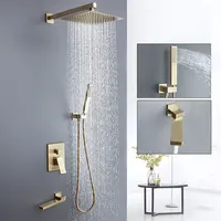 Concealed Brushed Gold Shower Set Bathroom Hidden 3 Way Faucet Shower System Set Wall Mounted Bathtub Rain Shower Mixer Tap Set 1