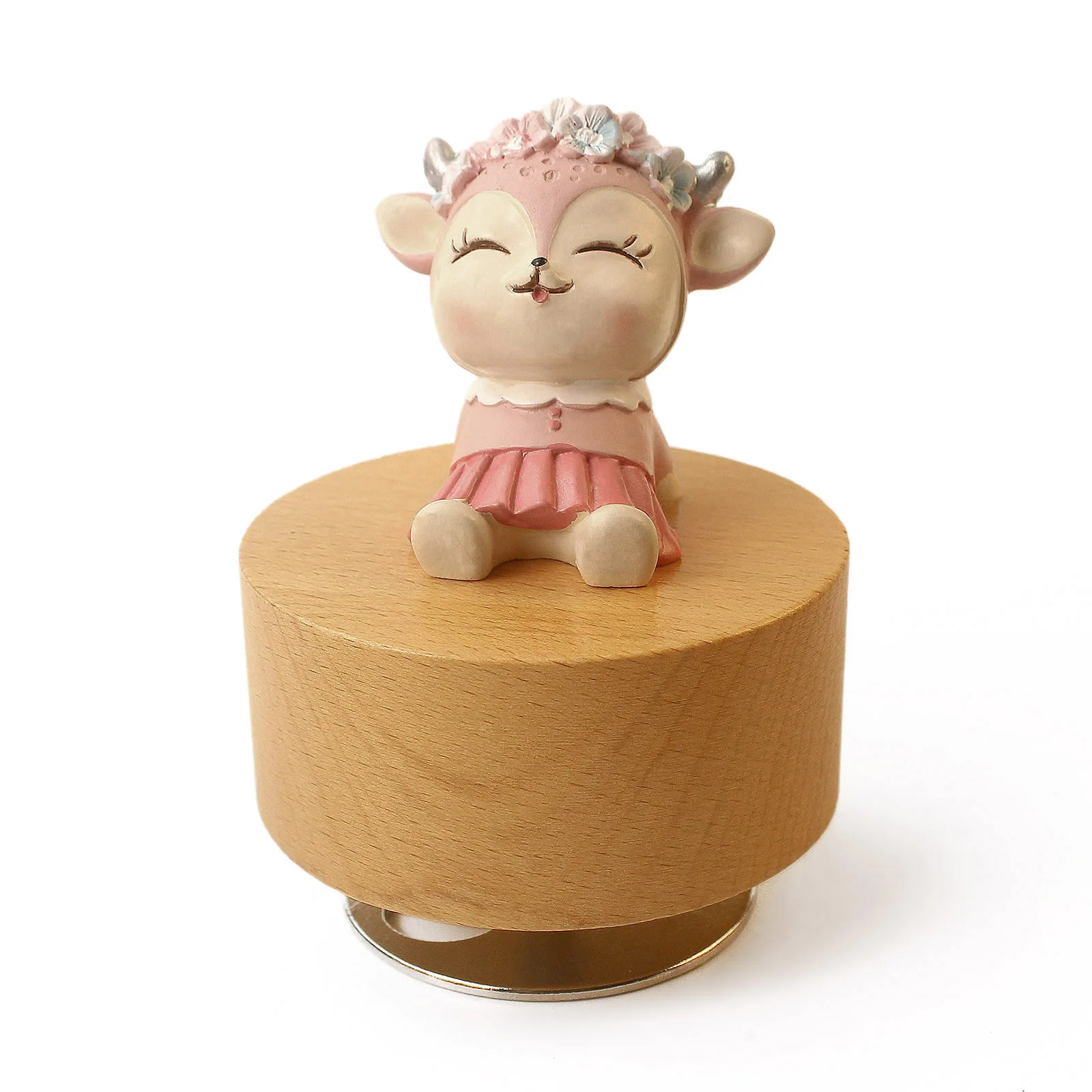 Rosiking Wooden rotating music box animal theme cute desktop ornaments You are my sunshine For Children Christmas Birthday Gifts 3