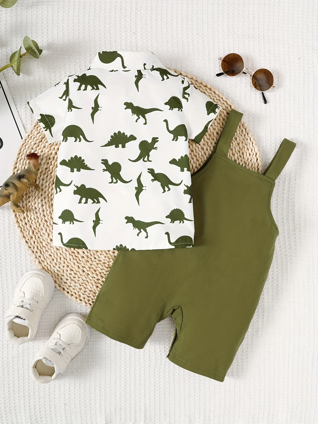 قميص ديناصور للربيع والصيف بأكمام قصيرة مع طقم مكو...