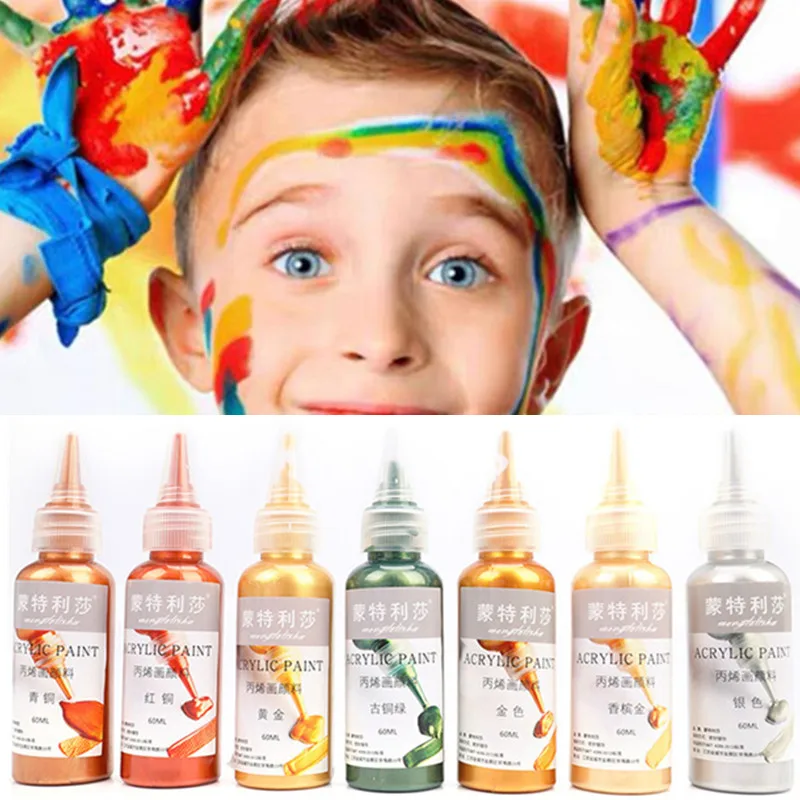 Gold Paint Metallic Acrylic Paint Waterproof Not Faded For Statuary Coloring DIY Hand Clothes DIY Painted Pigments 60ml