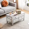 Mirrored Lift Top Coffee Table, Assembled Modern Coffee Table with Drawers for Living Room (Silver, 35'' x 19'' x 18'') 3