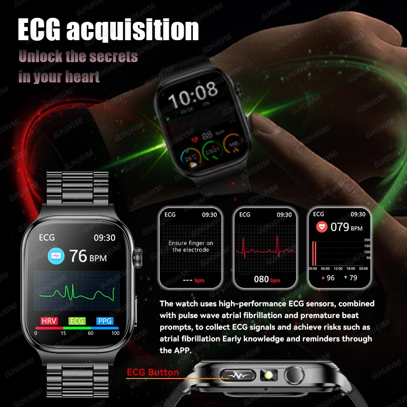 2026 New Accurate Measurement Health Smart Watch ECG+PPG Uric Acid Blood Pressure Blood Lipids BT Call Smartwatchs For Men Women 2