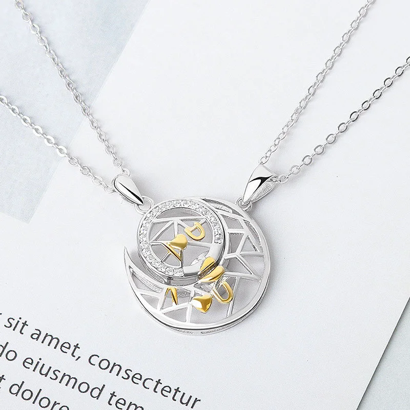 

S925 Sterling Silver Couple Necklace Pendant Spliced Love Token Valentine's Day Gift