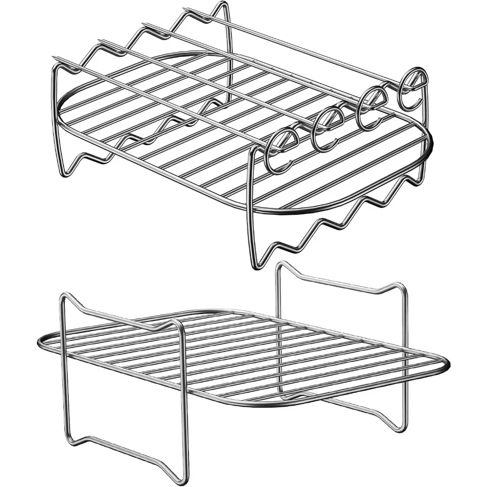 Kitchen Grill Air Fryer Rack for Ninja Dual Air Fryer with Barbecue Sticks for Double Basket Fryers Oven Microwave Baking air fryer rack