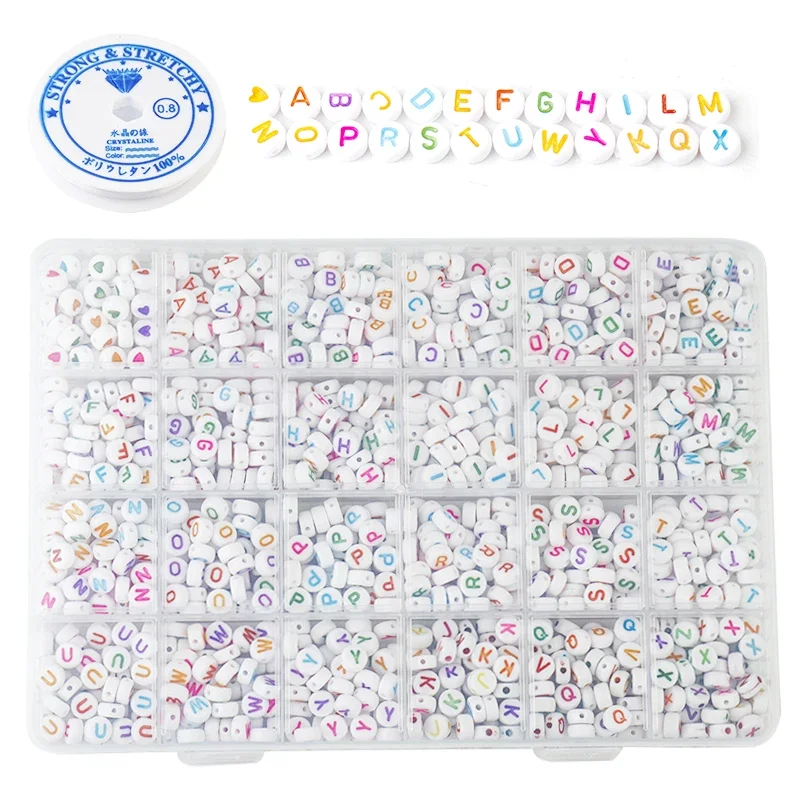 1200pcs/Box Acrylic English Alphabet Letter Beads Kits With Stretch Cords For Name Bracelets Jewelry Making Acrylic Beads Box