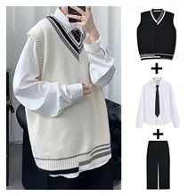 

2022NEW Autumn Korean version of the V-neck sweater student uniform suit class service college style loose vest vest sweater