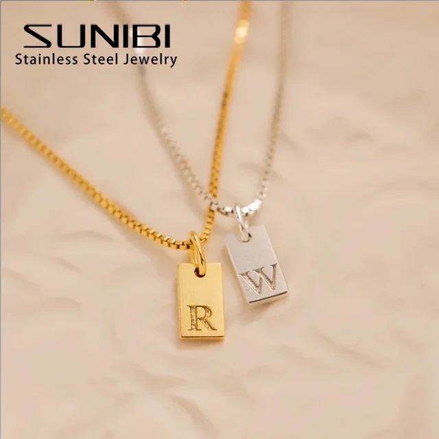 SUNIBI Initial Necklace Engraved A-Z Alphabet Charm Necklace Box Chain Stainless Steel Women's Minimalism Jewelry Gift Wholesale 1