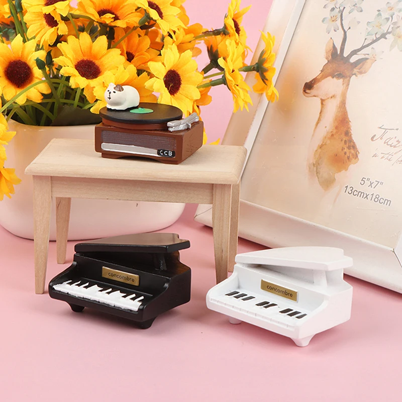 

1/12 Dollhouse Mini Piano with Stool Musical Instrument Model for Doll House Accessories Decor Miniature Retro Piano Set