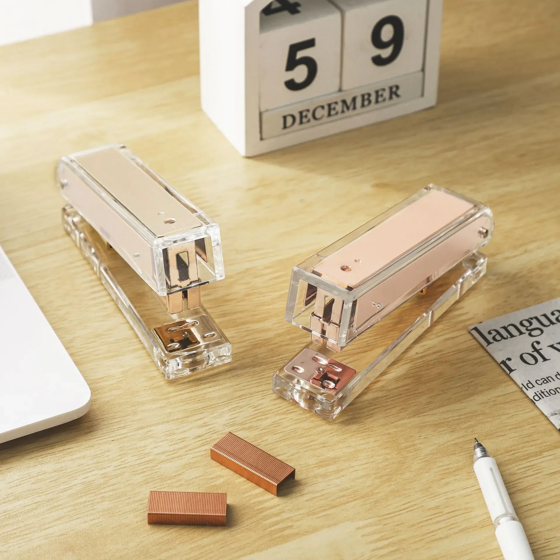 Transparent Acrylic Stapler Rose Gold Stapler Large Binding Machine Desktop Office Scrapbooking Crafts Supplies